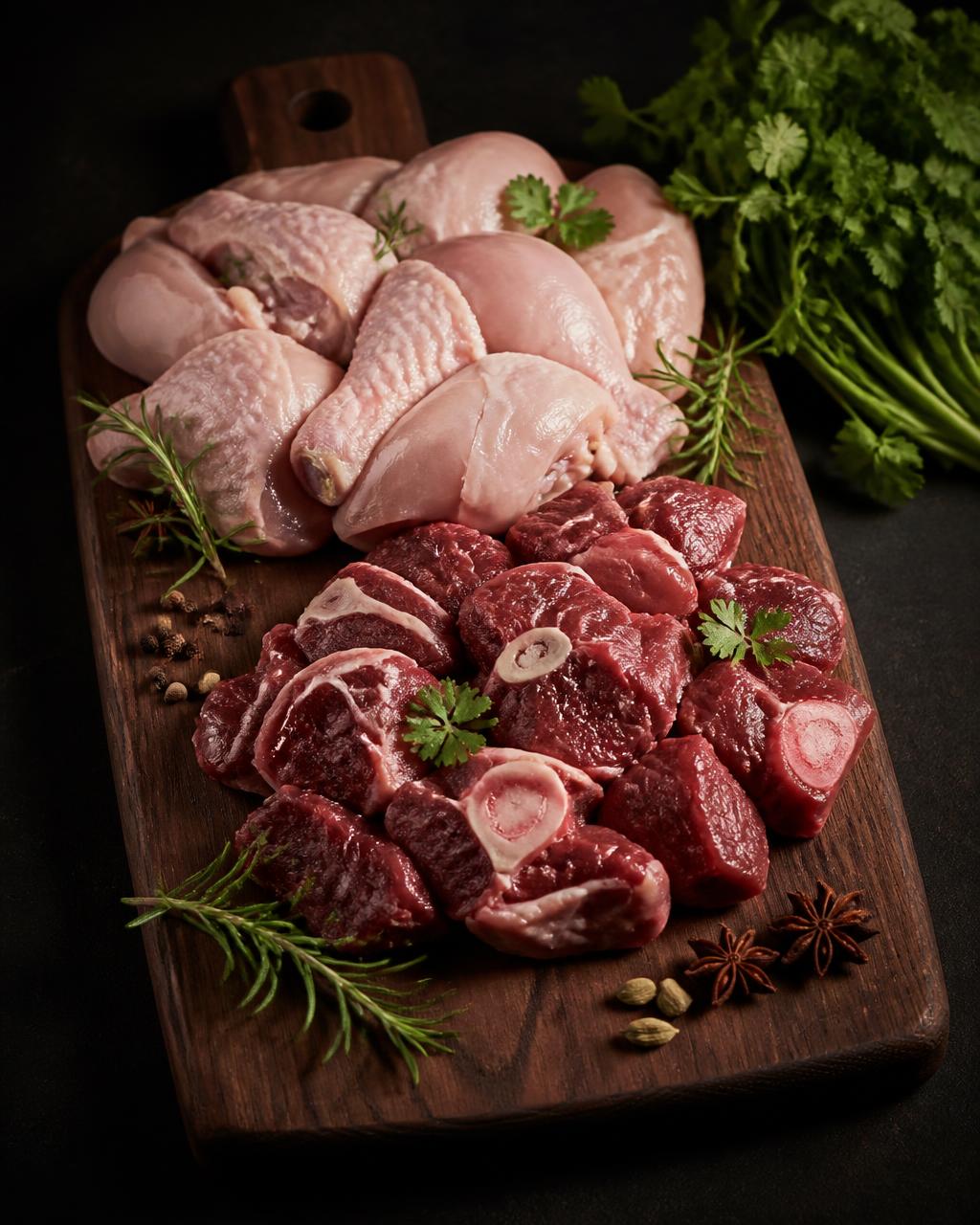 Fresh chicken and mutton cuts hand-cut daily at Waris Meats, Vadodara